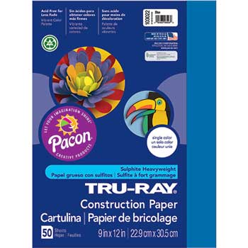 Pacon Tru-Ray Construction Paper, 76 lb, 9&quot; x 12&quot;, Blue, 50 Sheets/Pack