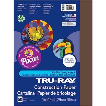 Pacon Tru-Ray Construction Paper, 76 lb, 9&quot; x 12&quot;, Dark Brown, 50 Sheets/Pack