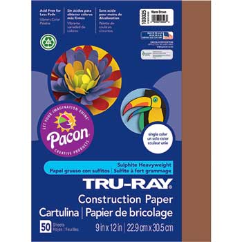 Pacon Tru-Ray Construction Paper, 76 lb, 9&quot; x 12&quot;, Warm Brown, 50 Sheets/Pack