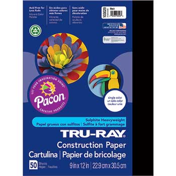 Pacon Tru-Ray Construction Paper, 76 lb, 9&quot; x 12&quot;, Black, 50 Sheets/Pack