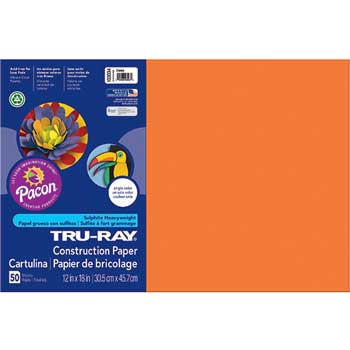 Pacon Tru-Ray Construction Paper, 76 lb, 12&quot; x 18&quot;, Orange, 50 Sheets/Pack