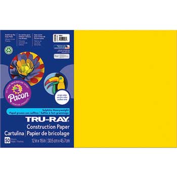 Pacon Tru-Ray Construction Paper, 76 lb, 12&quot; x 18&quot;, Yellow, 50 Sheets/Pack