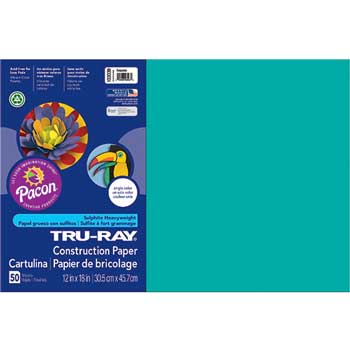 Pacon Tru-Ray Construction Paper, 76 lb, 12&quot; x 18&quot;,Turquoise, 50 Sheets/Pack