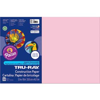 Pacon Tru-Ray Construction Paper, 76 lb, 12&quot; x 18&quot;, Pink, 50 Sheets/Pack
