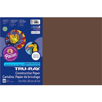 Pacon Tru-Ray Construction Paper, 76 lb, 12&quot; x 18&quot;, Dark Brown, 50 Sheets/Pack
