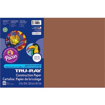 Pacon Tru-Ray Construction Paper, 76 lb, 12&quot; x 18&quot;, Warm Brown, 50 Sheets/Pack