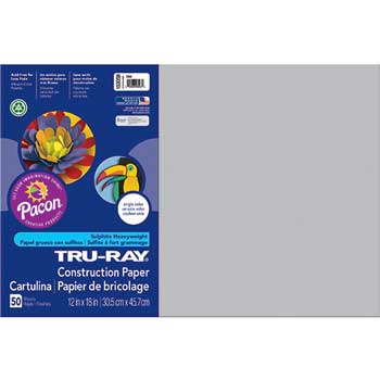 Pacon Tru-Ray Construction Paper, 76 lb, 12&quot; x 18&quot;, Gray, 50 Sheets/Pack