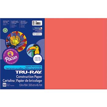 Pacon Tru-Ray Construction Paper, 76 lbs., 12 x 18, Red, 50 Sheets/Pack