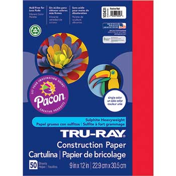 Pacon Tru-Ray Construction Paper, 76 lb, 9&quot; x 12&quot;, Festive Red, 50 Sheets/Pack