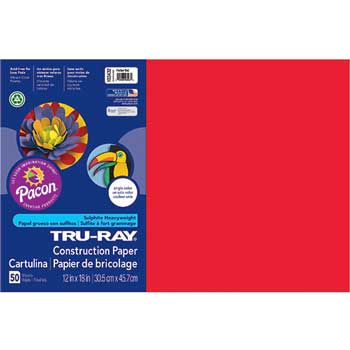 Pacon Tru-Ray Construction Paper, 76 lb, 12&quot; x 18&quot;, Festive Red, 50 Sheets/Pack
