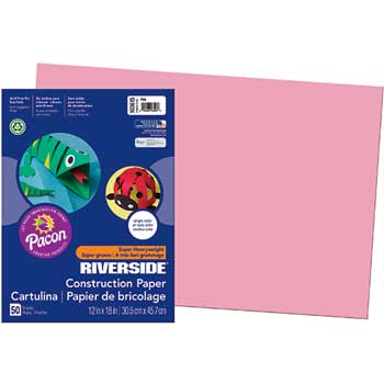 Pacon Riverside Construction Paper, 76 lbs., 12 x 18, Pink, 50 Sheets/Pack