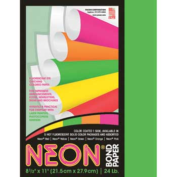 Pacon Neon Bond Colored Paper, 24 lb, 8.5&quot; x 11&quot;, Green, 100 Sheets/Pack