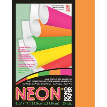 Pacon Neon Bond Colored Paper, 24 lb, 8.5&quot; x 11&quot;, Orange, 100 Sheets/Pack