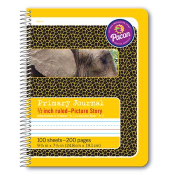 Pacon Primary Composition Book, Spiral Bound, 0.5&quot; Ruled, 9 3/4&quot; x 7 1/2&quot;, Yellow Cover, 100 Sheets