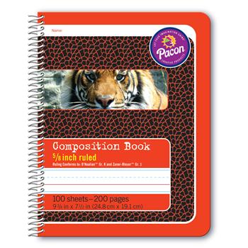 Pacon Primary Composition Book, Spiral Bound, 0.5&quot; Ruled, 9 3/4&quot; x 7 1/2&quot;, Red Cover, 100 Sheets