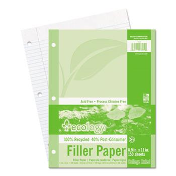 Pacon Ecology Filler Paper, College Rule, 3-Hole Punched, 8.5&quot; x 11&quot;, 150 Sheets/Pack