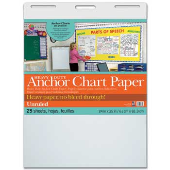 Pacon Heavy-Duty Anchor Easel Pad, Unruled, 24&quot; x 32&quot;, White, 25 Sheets/Pad