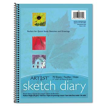 Pacon Art1st Sketch Diary, Plain, 8.5&quot; x 11&quot;, White Paper, Blue Cover, 70 Sheets