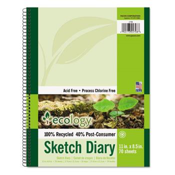 Pacon Ecology Sketch Diary, Unruled, 8.5&quot; x 11&quot;, White Paper, Green Cover, 70 Sheets