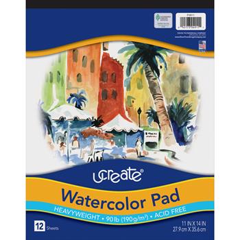 Pacon UCreate Watercolor Pad, 90 lb, 11&quot; x 14&quot;, White, 12 Sheets/Pad