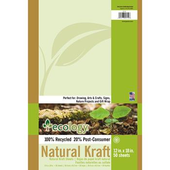 Pacon Ecology Natural Kraft Sheets, 12&quot; x 18&quot;, Kraft Brown/Lightweight, 50 Sheets/Pack, 12 Packs/Carton