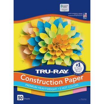 Tru-Ray Construction Paper, 9&quot; x 12&quot;, 5 Assorted Hot Colors, 50 Sheets/Pack