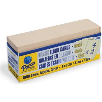 Pacon Blank Flash Card Dispensor Box, Unruled, 2 in x 3 in, Manila, 1000 Cards/Pack