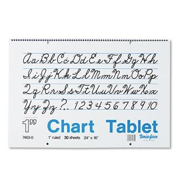 Pacon Chart Tablets Cursive Pad, 1&quot; Ruled, 24&quot; x 16&quot;, White Paper, 30 Sheets