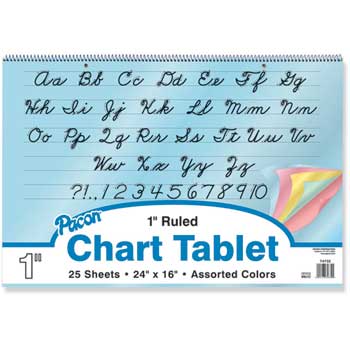 Pacon Colored Chart Tablet Cursive Pad, 1&quot; Ruled, 16&quot; x 24&quot;, Assorted Color Sheets, 25 Sheets