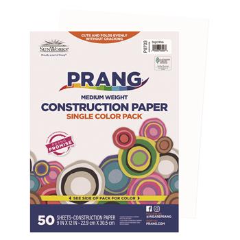 Prang Construction Paper, Medium Weight, 9&quot; x 12&quot;, Bright White, 50 Sheets/Pack