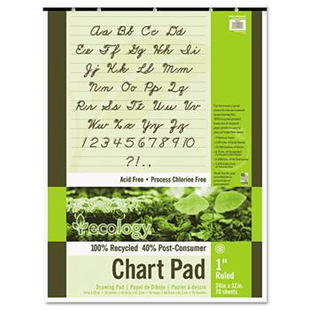 Pacon&#174; S.A.V.E Recycled Chart Pads, 1in Ruled, 24 x 32, White, 70 Sheets