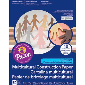 Pacon&#174; Multicultural Construction Paper, 76 lbs., 9 x 12, Assorted, 50 Sheets/Pack