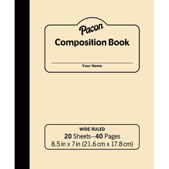 Pacon Stitched Cover Manila Tag Composition Book, Wide Ruled, 7&quot; x 8-1/2&quot;, 20 Sheets/40 Pages