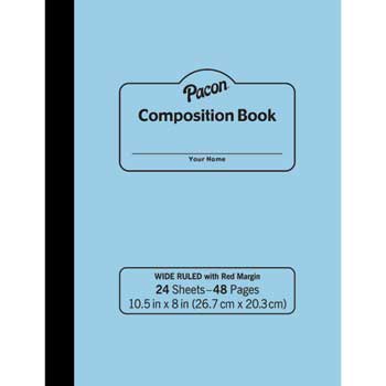 Pacon Stitched Composition Book, Wide Ruled, 8&quot; x 10.5&quot;, White Paper, Blue Cover, 24 Sheets