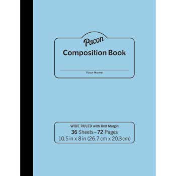 Pacon Stitched Cover Blue Tag Composition Book, 8&quot; x 10 1/2&quot;, 3/8&quot; Ruling with Red Margin, 36 Sheets/72 Pages
