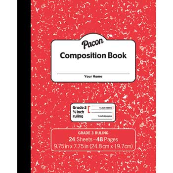 Pacon Composition Book, Wide Ruled, 7.75&quot; x 9.75&quot;, White Paper, Red Cover, 24 Sheets