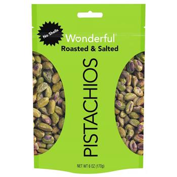 Wonderful Pistachio Nuts, Roasted Salted, No Shells, 6 oz, 10 Bags/Case