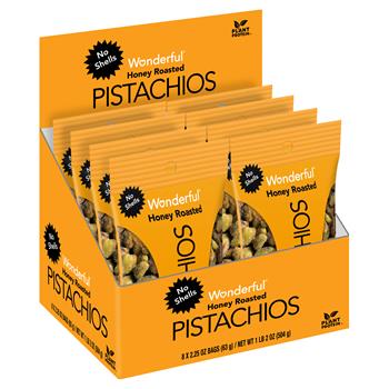 Wonderful No Shells Pistachios, Honey Roasted, 2.25 oz., 8 Bags/Box