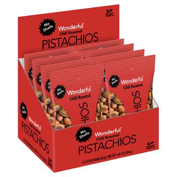 Wonderful No Shells Pistachios, Chili Roasted 2.25 oz., 8 Bags/Box
