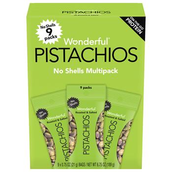 Wonderful No Shells Pistachios, Roasted &amp; Salted, .75 oz. Multipack, 4 Boxes/Case