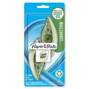Paper Mate Liquid Paper DryLine Grip Correction Tape, Recycled Dispenser, 1/5&quot; x 335&quot;, 2/Pack