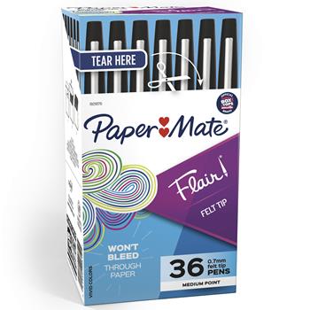 Paper Mate&#174; Flair Felt Tip Marker Pen, Black Ink, Medium, 36/Box