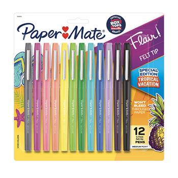 Paper Mate Flair Tropical Vacation Pen, Assorted Colors, Medium, 12/Pack