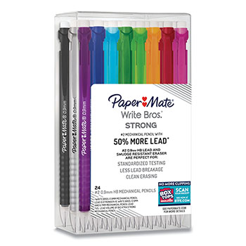 Paper Mate Write Bros&#174; Mechanical Pencil, 0.9 mm, HB (#2), Black Lead, Assorted Barrel Colors, 24/PK