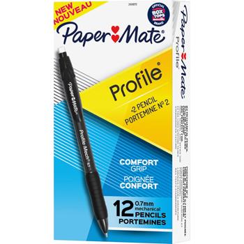 Paper Mate Profile Mechanical Pencils, 0.7 mm, HB (#2), Black Lead, Black Barrel, Dozen