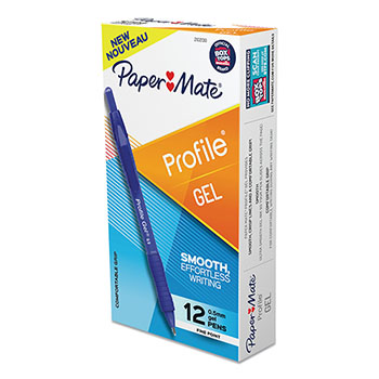 Paper Mate&#174; Profile Retractable Gel Pen, Fine 0.5 mm, Blue Ink, Translucent Blue Barrel, Dozen