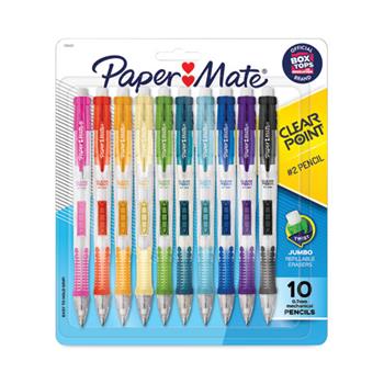 Paper Mate Clear Point Mechanical Pencil, 0.7 mm, Black Lead, Assorted Barrel Colors, 10 Pencils/Pack