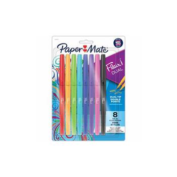 Paper Mate Flair Duo Pens, 0.7 mm, Assorted Colors, 8/Pack