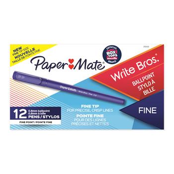 Paper Mate Write Bros&#174; Ballpoint Stick Pen, Blue Ink, Fine, Dozen