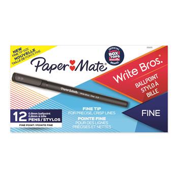 Paper Mate Write Bros&#174; Ballpoint Stick Pen, Black Ink, Fine, Dozen